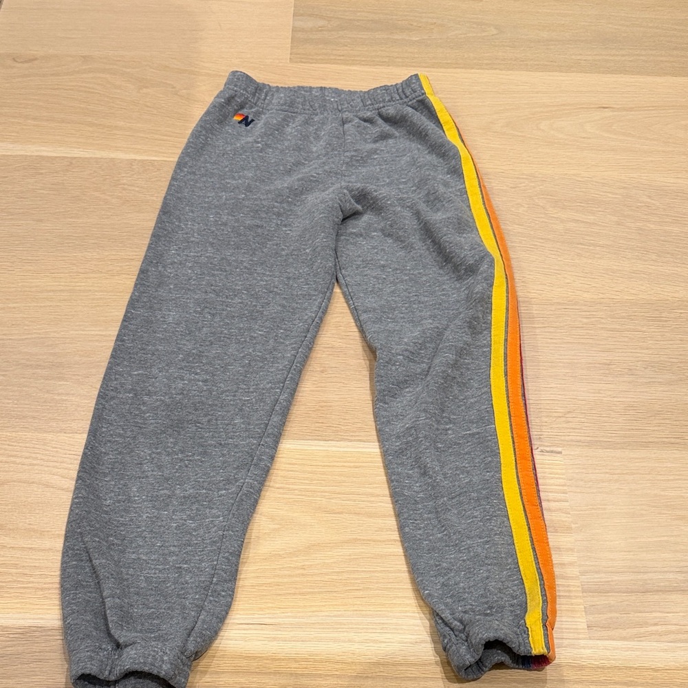 Aviator Nation Gray Sweatpants with Yellow & Orange Side Stripes